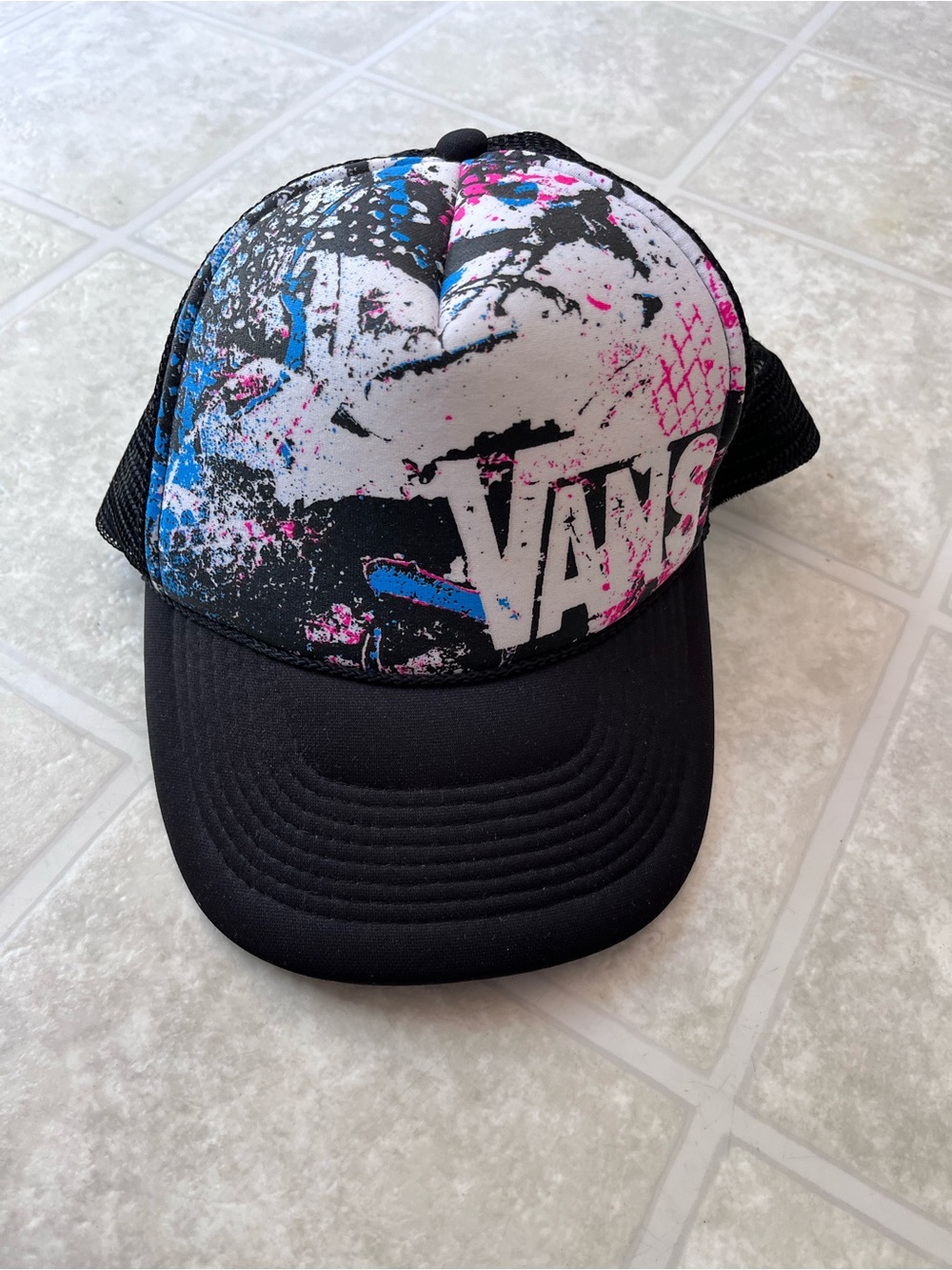Vans Off The Wall Otto Black Mesh Trucker Hat Adjustable Snapback Rope Graffiti